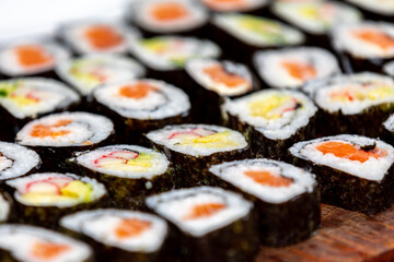 Traditional Japanese sushi in selective focus