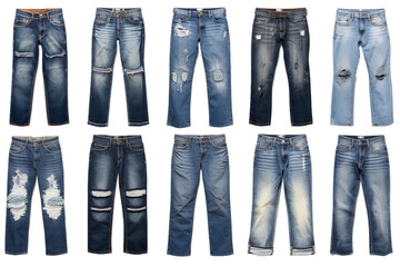 Collection of Jeans. isolated object, transparent background