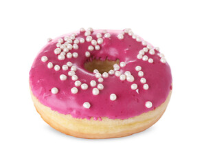 Tasty glazed donut with sprinkles isolated on white