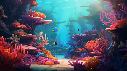 Fototapeta na wymiar Tranquil underwater scene with colorful coral and fish, hd wallpaper background, 8k, 4k