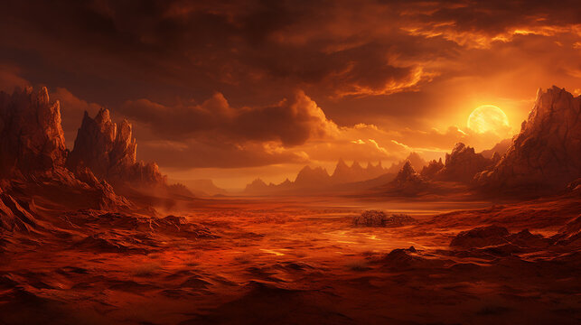 A panoramic view of a desert under a blazing sun, hd wallpaper background