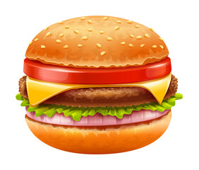 Hamburger isolated on white background. Isolated on white background. PNG Illustration