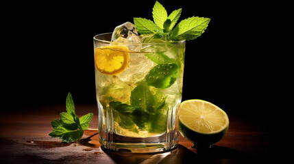 Fototapeta premium mojito cocktail with lime and mint HD 8K wallpaper Stock Photographic Image