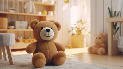 teddy bear on the chair HD 8K wallpaper Stock Photographic Image