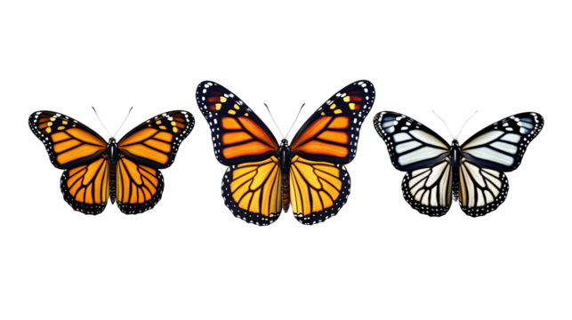 Collection of Monarch butterfly wings. isolated object, transparent background - Powered by Adobe