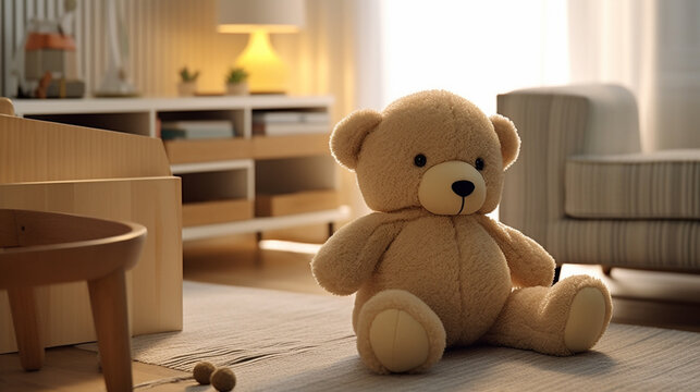 teddy bear on the chair HD 8K wallpaper Stock Photographic Image