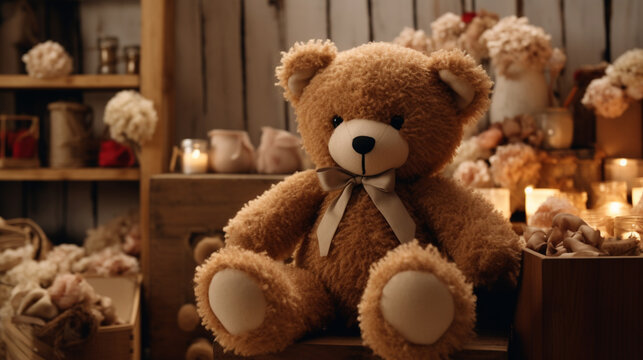 teddy bear on a table HD 8K wallpaper Stock Photographic Image