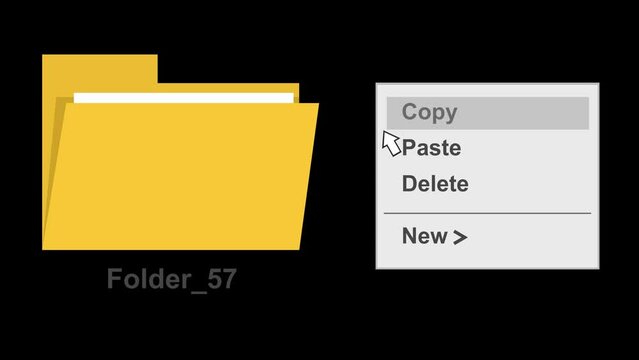 video animation folder computer file, deleted from drop down menu. On a transparent background with zero alpha channel