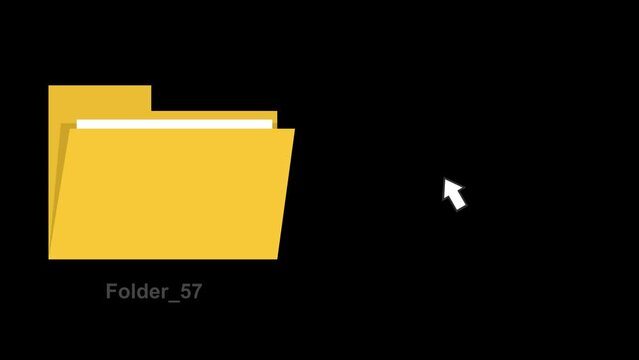 video animation of dropdown menu and mouse cursor selecting the new folder option. On a transparent background with zero alpha channel