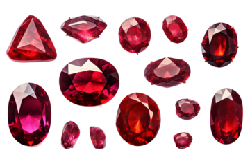 Collection of Ruby Gemstones. isolated object, transparent background