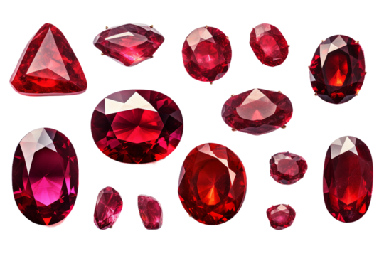 Collection of Ruby Gemstones. isolated object, transparent background