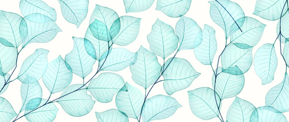 Art background with flower or tree leaves in watercolor transparent style. Botanical vector banner for decoration design, print, textile, interior, poster, wallpaper