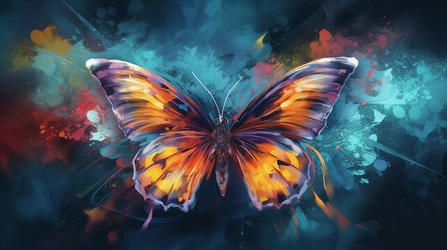 Fototapeta Abstract butterfly artwork with splashes of color and design. 