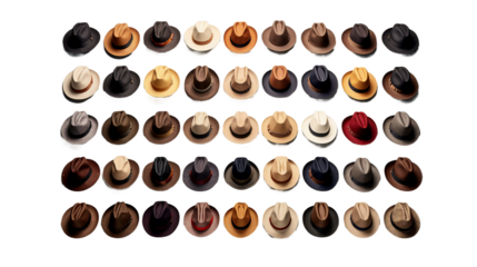 Collection of vintage hats. isolated object, transparent background