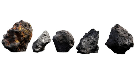 Collection of volcanic rocks. isolated object, transparent background - obrazy, fototapety, plakaty