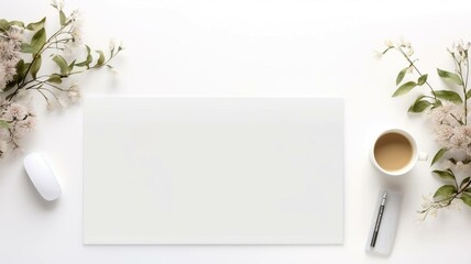 white cup of coffee and notebook business flat lay