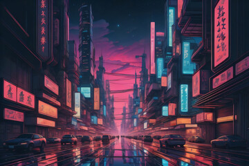Japan city at night view, generative AI