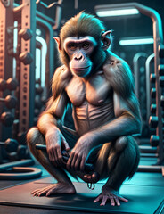 Fototapeta na wymiar Monkey character in the jungle view, generative AI