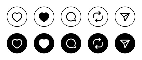 Like, comment, repost, and share icon. Social media elements inspired by threads app. Vector illustration