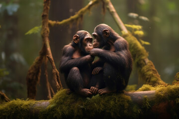 Cute Beautiful Chimps, Wildlife Photography, Generative AI