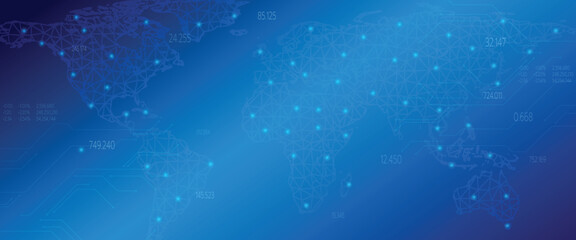 Finance illustration in digital world connection data digits, finance, stock, trading, investment, dark blue background, vector