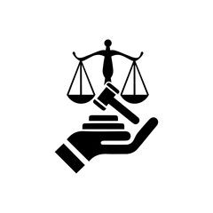 Law icon. Law firm logo design. Justice balance scale. Attorney, legal, judicial council, Law court logo and icon design vector, black and white.