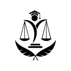 Law icon. Law firm logo design. Justice balance scale. Attorney, legal, judicial council, Law court logo and icon design vector, black and white.