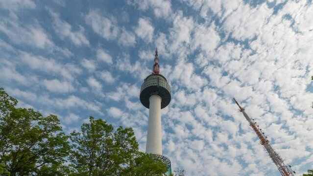 Time Lapse 4k,Summer of Namsan tower with Cloudy at Seoul,South Korea.