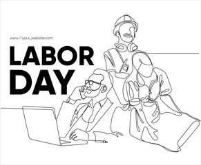 Happy Labour Day simple vector web banner. Set of tools. Lettering Labour Day. Black and white background, banner, poster. Vector illustration