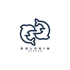 Obraz premium Simple linear two dolphin logo design vector