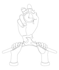 One continuous line of alarm clock with Wrench. Thin Line Illustration vector concept. Contour Drawing Creative ideas.