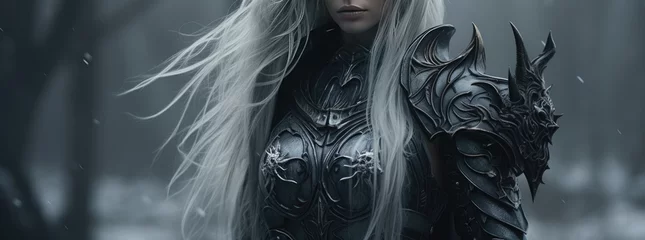 a woman from a fairy tale with white hair and fantasy armor. Generative AI © jr-art