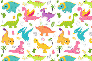 dinosaurs seamless pattern, colorful doodles, doodle wallpaper print texture, baby doodle graphic element, character, decorative element  