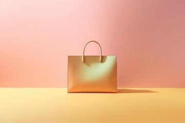 Minimalistic photo of a shopping bag in light colors. free place . AI generated