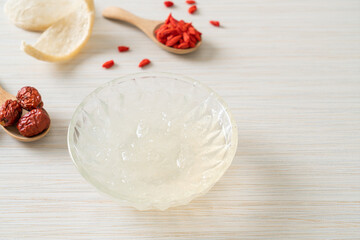 Edible bird's nest soup in glass bowl