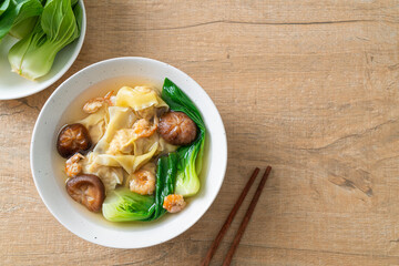 pork dumpling soup with shrimps and vegetable