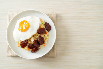 fried rice with fried egg and Chinese sausage