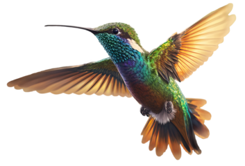 Beautiful Hummingbird in Flight on white background . AI generated Illustration.