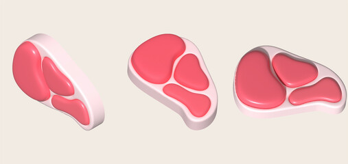 3D illustration. Fresh slices or meat. Marbling of pork or beef tenderloin for steak.