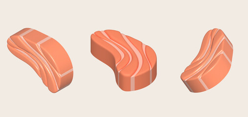 3D illustration, thick slices of raw salmon of fresh sashimi or trout sashimi