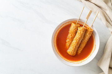 Omuk - Korean fish cake skewer in Korean spicy soup