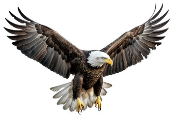 American Bald Eagle in Flight on white background. AI generated Illustration.