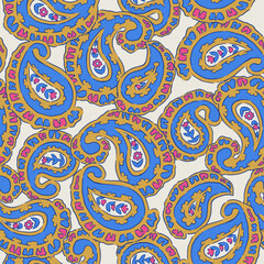 SEAMLESS HAND DRAWN PAISLEY HENNA DAMASK BANDANA ABSTRACT TEXTILE FABRIC DISTRESSED GRUNGE ANTIQUE OLD PATTERN SWATCH