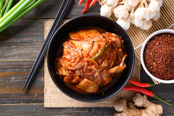 Kimchi cabbage, Korean homemade side dish food, Table top view