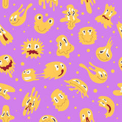 Emoticon pattern. Different liquid smiles with different emotions exact vector seamless background