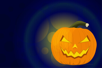 Halloween pumpkin on a dark blue and black background. vector illustration.