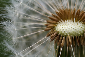 Dandelion close-up, dandelion seeds, macro photo