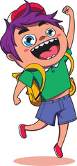 illustration vector design graphic of happy child jumping ready to go to school. back to school