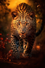 Naklejka premium Leopard in its natural Habitat, Wildlife Photography, Generative AI