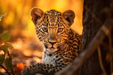 Fototapeta premium Leopard in its natural Habitat, Wildlife Photography, Generative AI